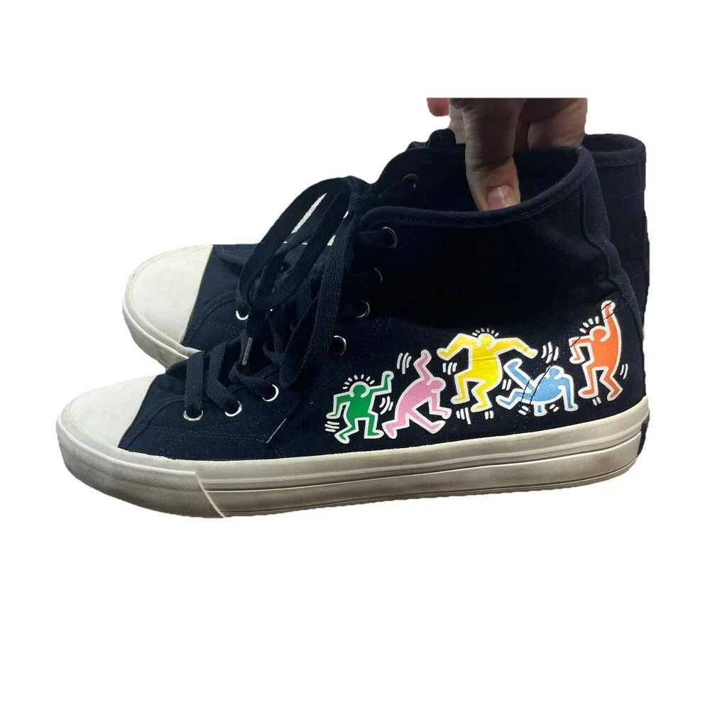 Keith Haring x H&M Sneakers Mens EU43 US10 Black Canvas High Top Streetwear Art